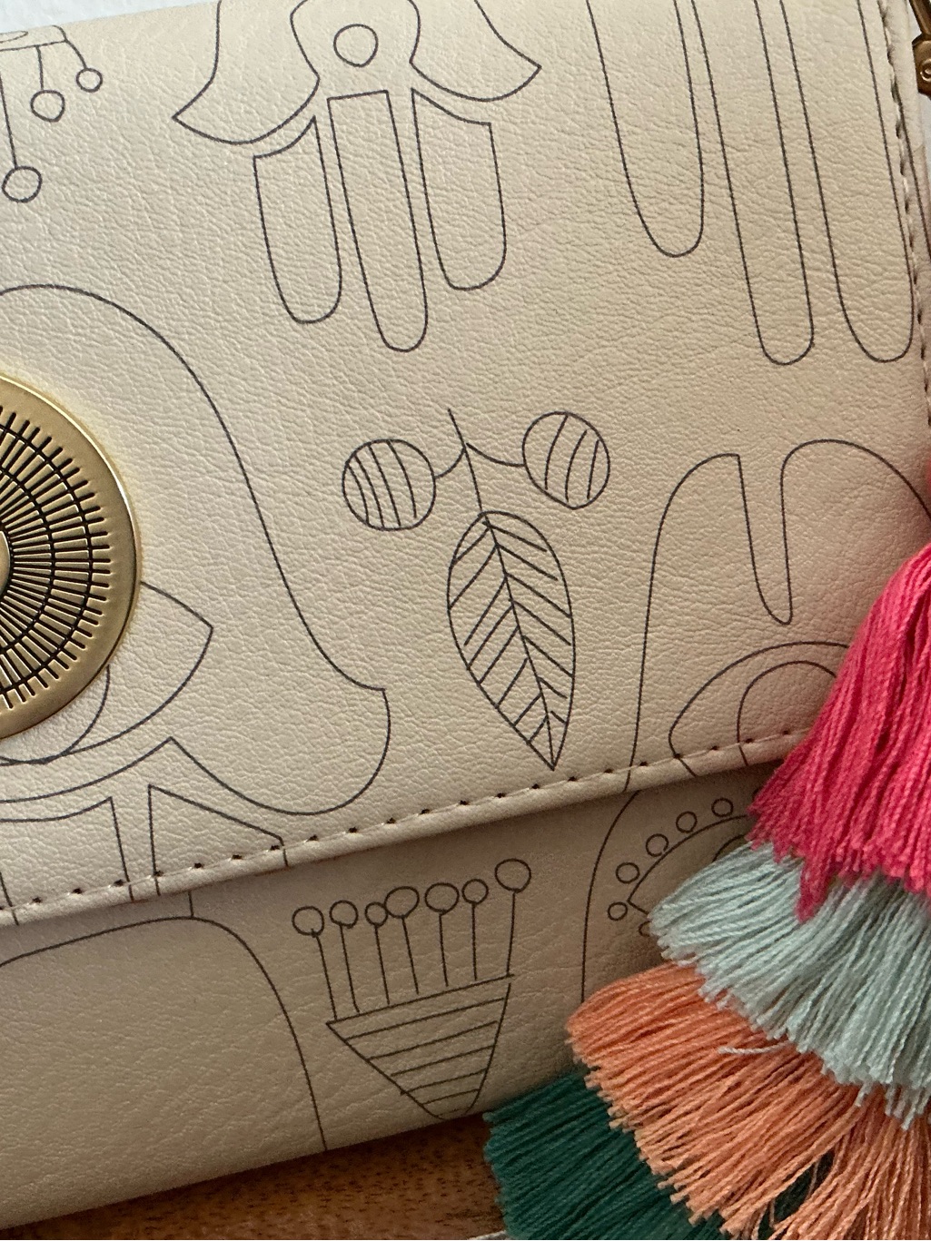 Jungalow By Justina Blakeney Wristlet Wallet Cream Sun Hamsa Print Tassel Strap — image 3 of 8